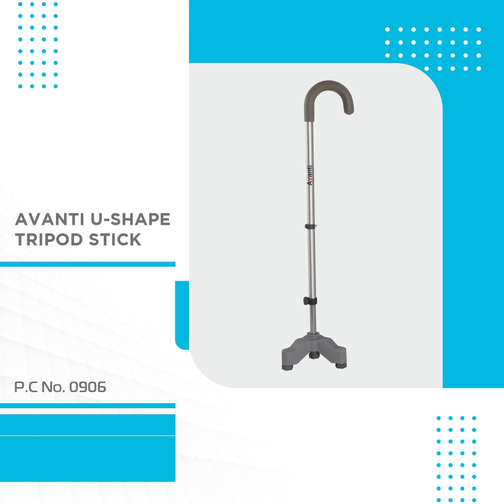 Avanti U Shape Tripod Stick for Physically Challeged | Light Weight & Adjustable Height (Grey) - Vissco Next