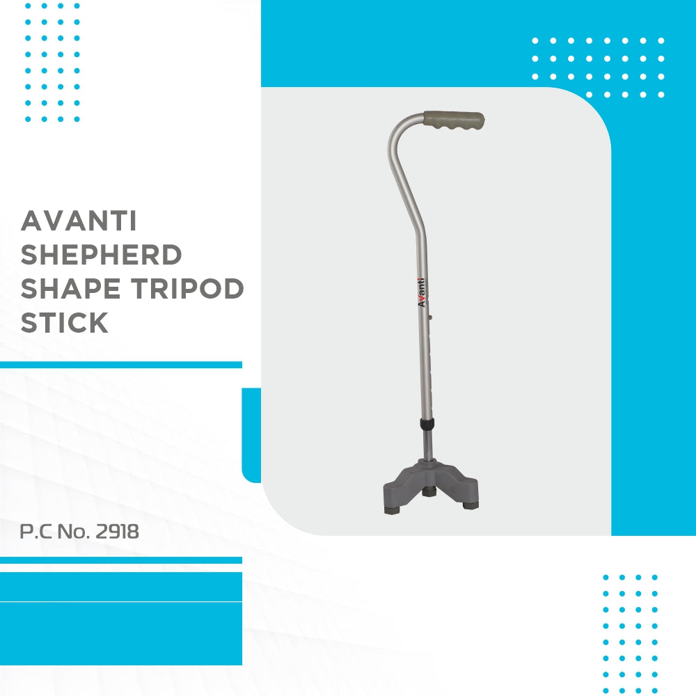 Avanti Sheperd Shape Tripod Stick for Physically Challeged | Light Weight & Adjustable Height (Grey) - Vissco Next