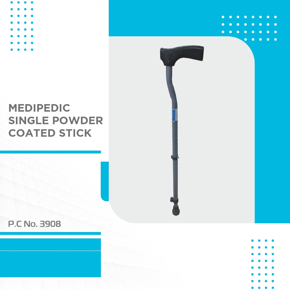 Medipedic Single Powder Coated Stick for Physically Challenged | Light Weight & Adjustable Height (Grey)