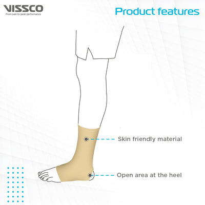 Vissco Ankle Support Tubular Stretchable Anklet for Injured Ankles, Arthritic Pain, Swelling, Stiff Joints, Pain Reliever, Brace for Women and Men for Strained or Sprained Ankle -  (Beige) - Vissco Rehabilitation 