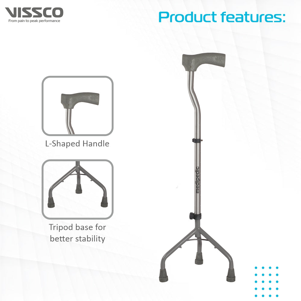 Vissco Medipedic Walking Stick - Tripod, L-Shaped | Mild Steel