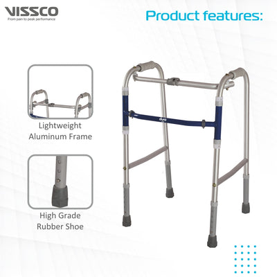 Dura Reciprocal Walker (Aluminium) for Elderly & Physically Challenged | Foldable |Light Weight & Adjustable Height (Grey) - Vissco Next
