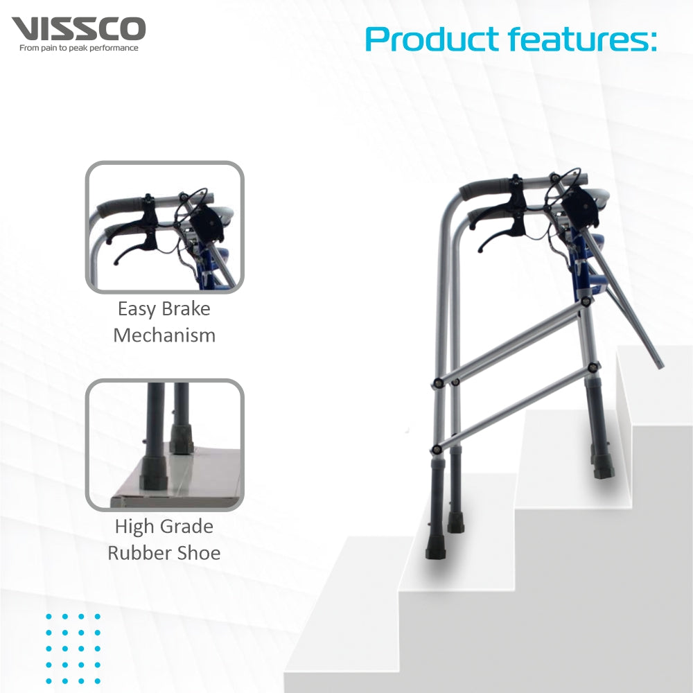 Dura Step Walker for Climbing Stairs (Aluminium) | Lever Mechanism to Adjust Rear and Front Legs | Foldable | Light Weight | Color (Anodized/Silver) - Vissco Next