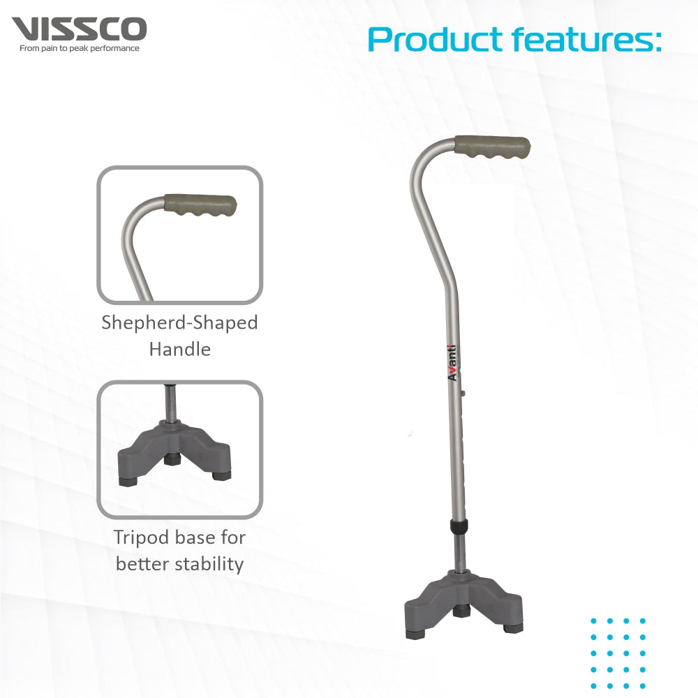 Avanti Sheperd Shape Tripod Stick for Physically Challeged | Light Weight & Adjustable Height (Grey) - Vissco Next