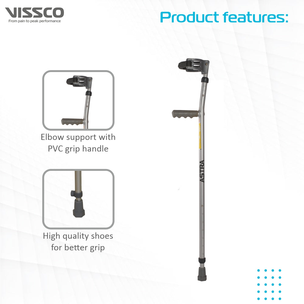 Astra Plus Elbow Crutches | Adjustable Elbow Support & Height | Light Weight | PVC grip Handle (1 Pair) | Color (Grey) - Vissco Next