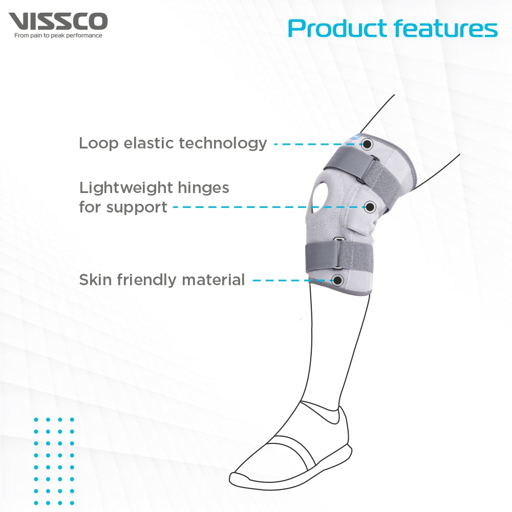 Stretchable Hinged Elastic with Open Patella| Ideal moderate support to provide Knee Pain Relief | Color - Grey (Single Piece) - Vissco Rehabilitation 