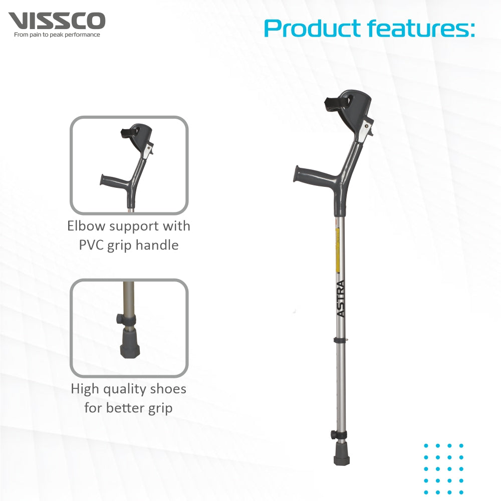 Astra Max Elbow Crutches | Adjustable Elbow Support & Height | Light Weight | PVC grip Handle (1 Pair) | Color (Grey) - Vissco Next