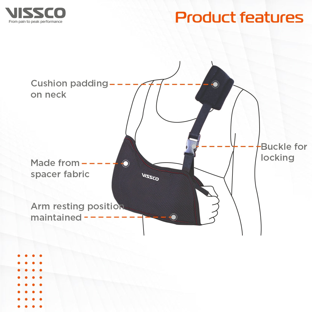 Arm Sling | Support Arm/Elbow Fracture | Prevents Shoulder Dislocation (Black) - Vissco Next