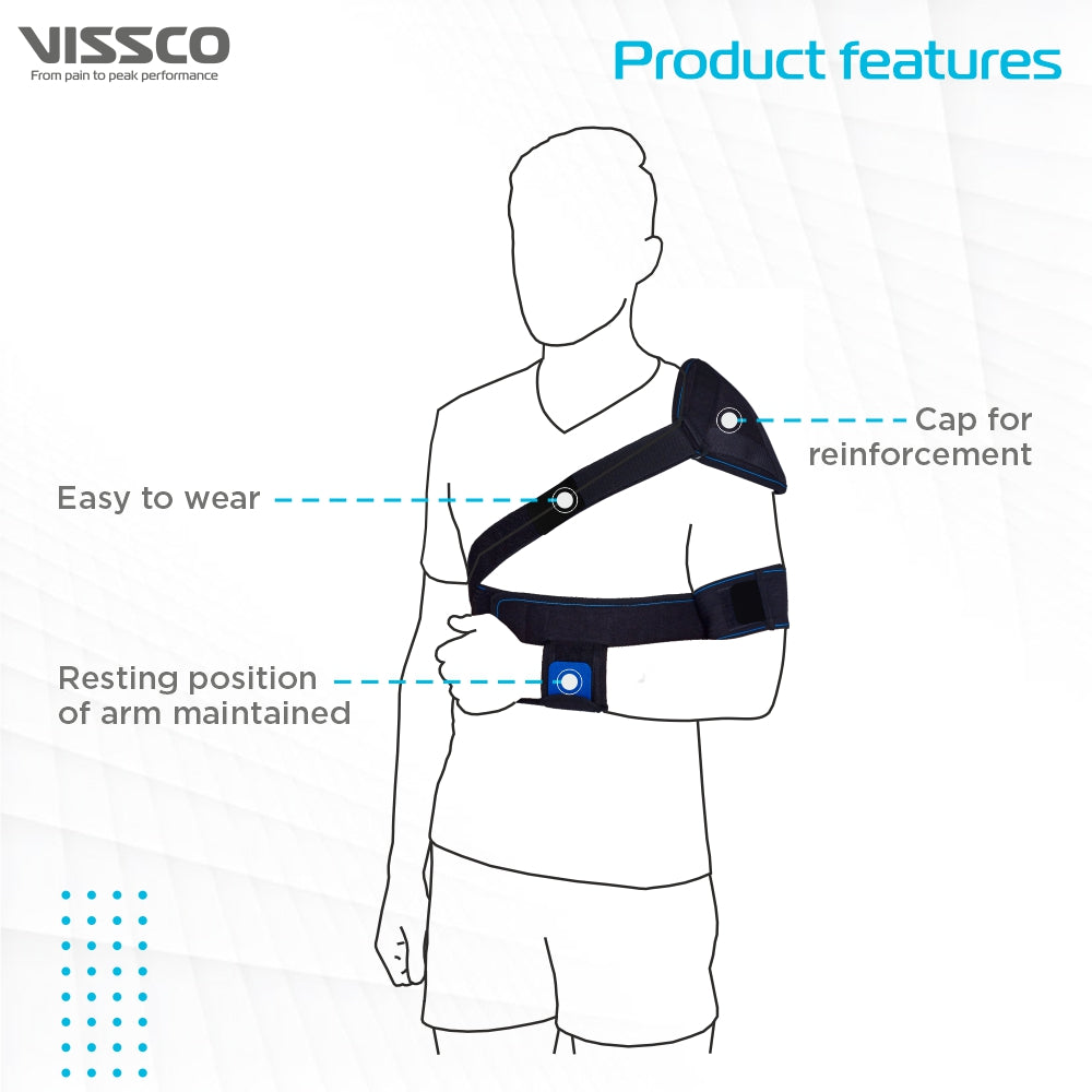 Elastic Shoulder Immobilizer with Cap (Firm Support) | Stabilizes the Shoulder in Resting Position & Promotes Healing (Black) - Vissco Next