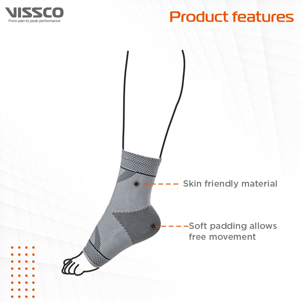 Vissco 2D Ankle Support Stretchable Ankle Support For Injured Ankles, Arthritic Pain, Swelling, Stiff Joints, Pain Reliever, Brace for Women and Men for Strained or Sprained Ankle -(Grey) - Vissco Rehabilitation 
