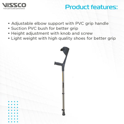 Champ Max Elbow Crutch (Fixed Handle) for Physically Challenged | Light Weight & Adjustable Height (1 Pair) (Grey)