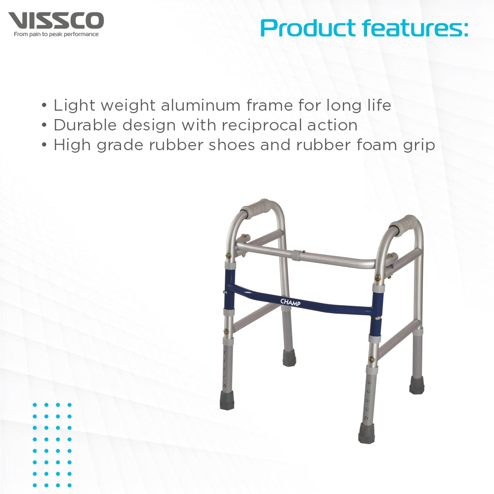 Champ Walker for Children | Foldable Walking Aid | Adjustable Height | Light Weight | With Premium Grade Rubber Shoes and PVC Grip (Grey) - Vissco Next