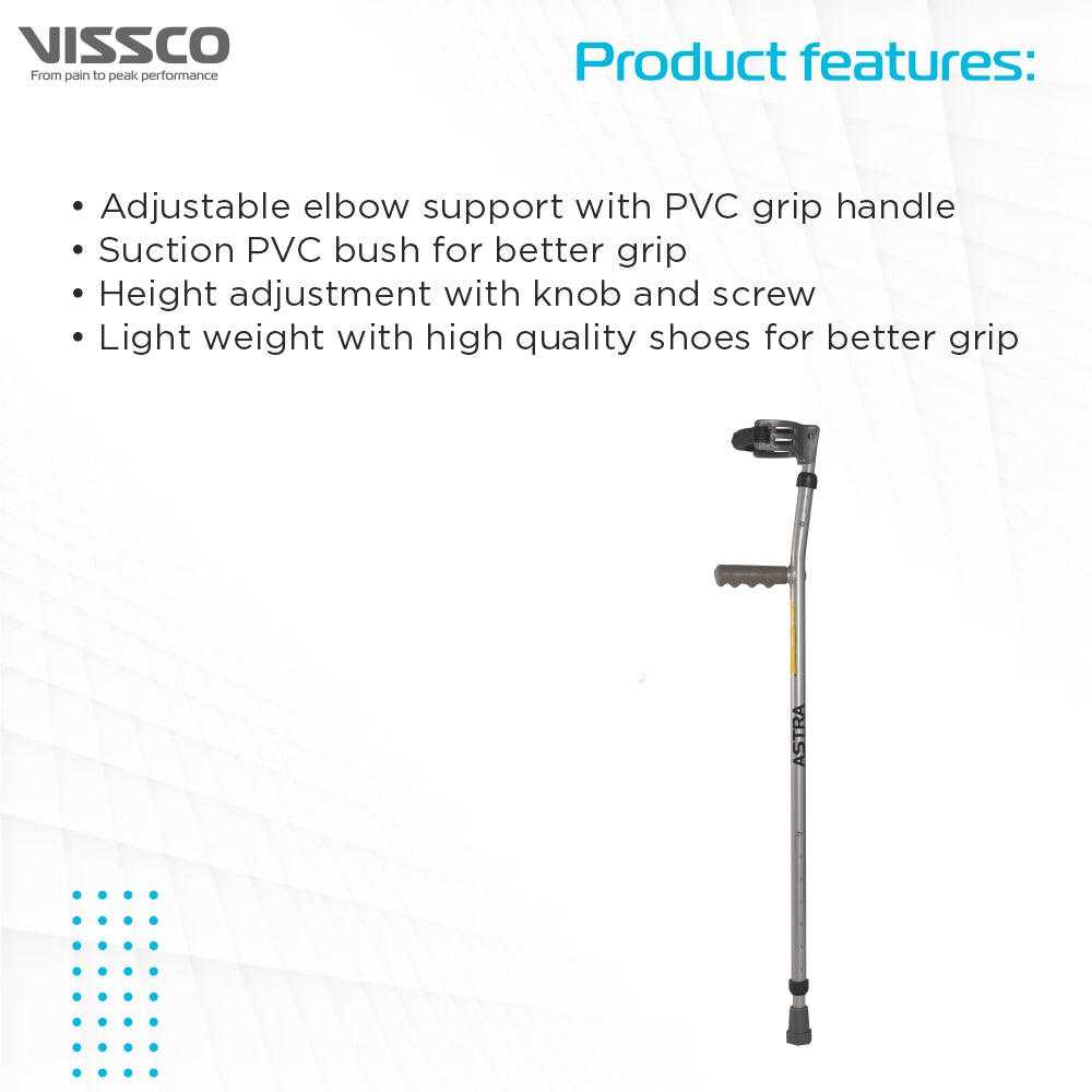 Astra Plus Elbow Crutches | Adjustable Elbow Support & Height | Light Weight | PVC grip Handle (1 Pair) | Color (Grey) - Vissco Next