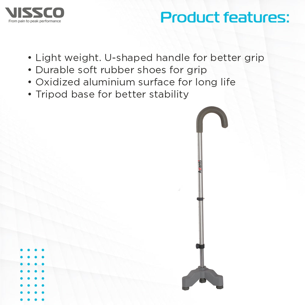 Avanti U Shape Tripod Stick for Physically Challeged | Light Weight & Adjustable Height (Grey) - Vissco Next