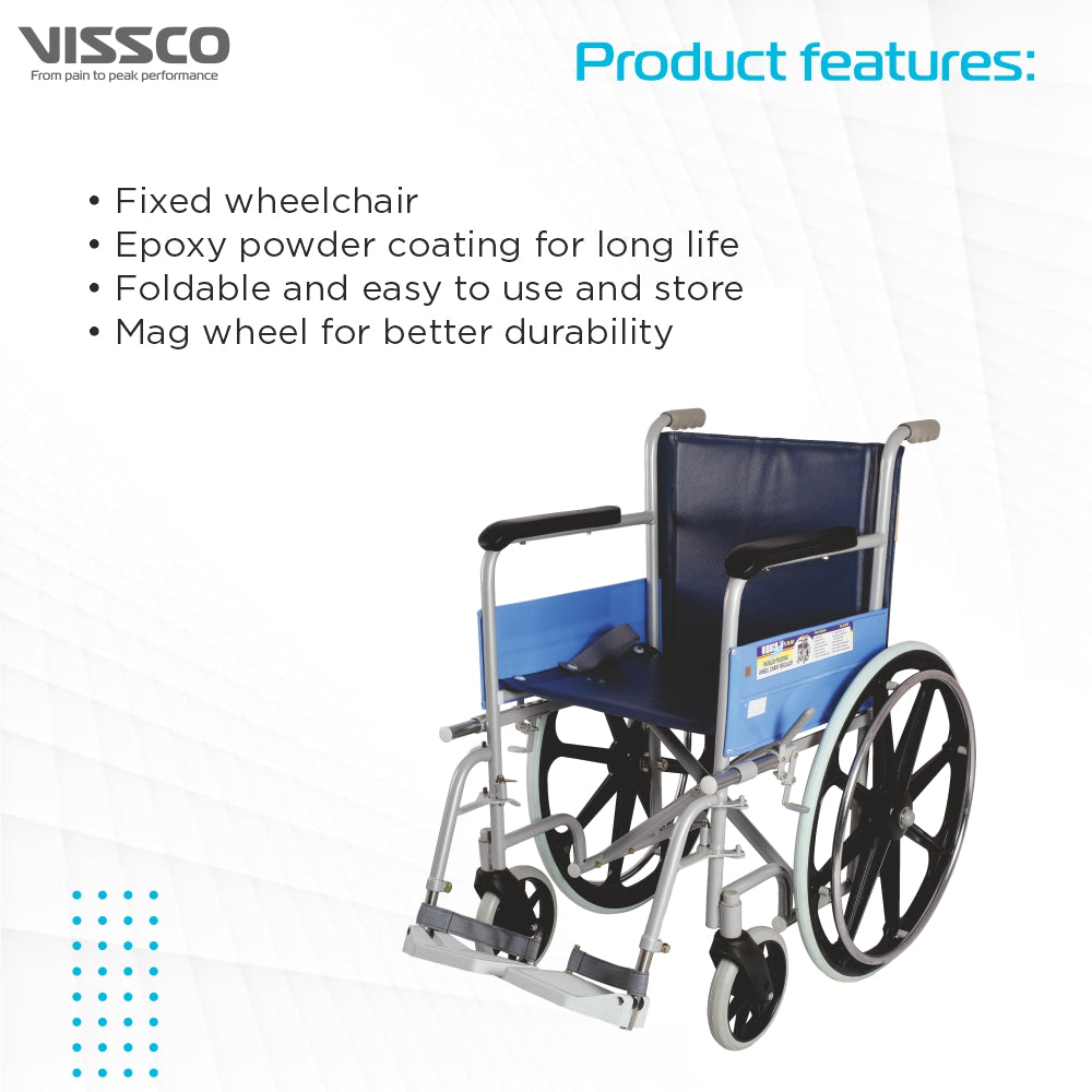 Classic Wheelchair With Fixed Big Wheel | Folding Mechanism & Fixed Armrest for Elderly & Physically Challenged | Weight Bearing Capacity 110kg (Grey)