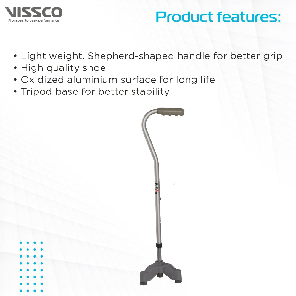 Avanti Sheperd Shape Tripod Stick for Physically Challeged | Light Weight & Adjustable Height (Grey) - Vissco Next