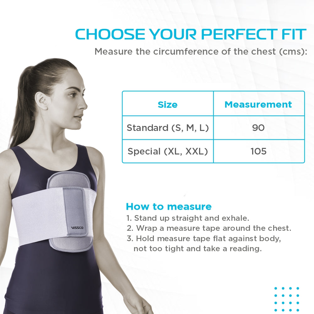Vissco Chest Support Sternal Brace Belt For Rib Fracture, Chest Pain Relief - (Grey) - Vissco Rehabilitation 