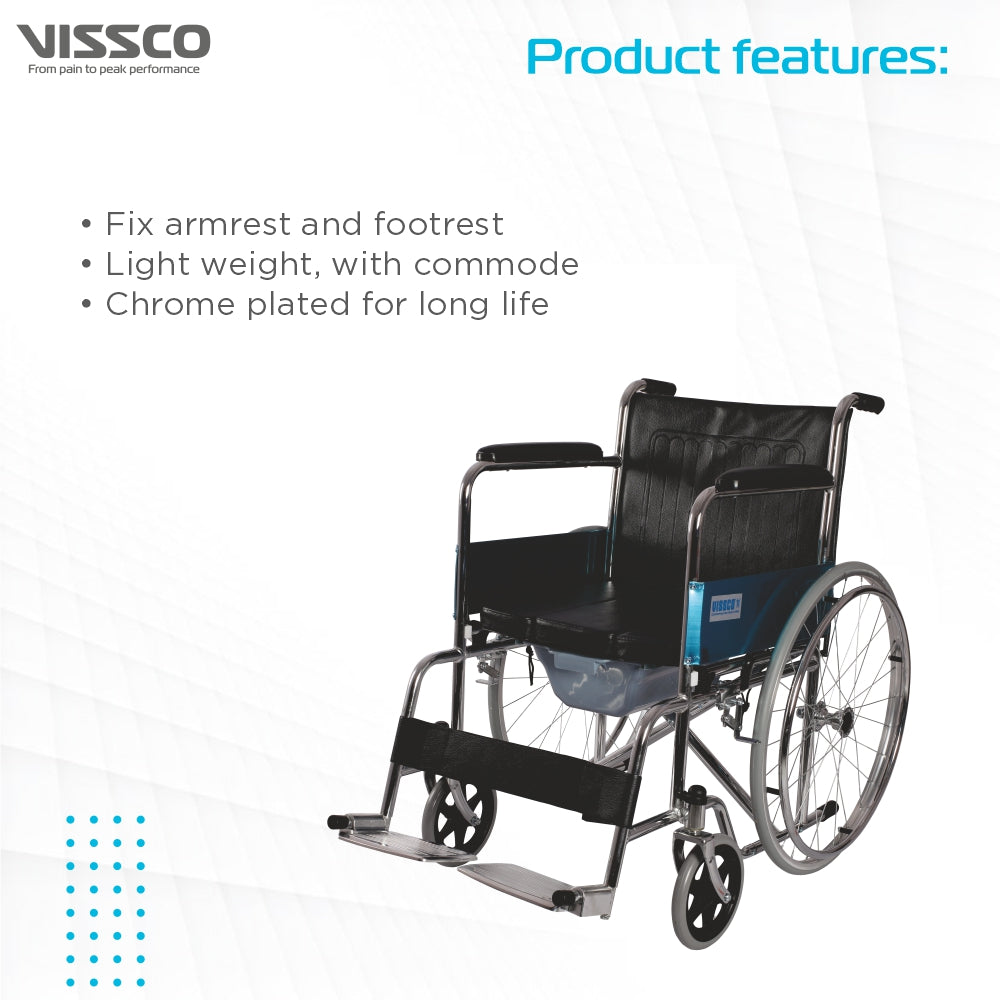 Comfort Lite Wheelchair with Commode | Back Rest and Arm Rest | Adjustable Height | Foldable | Weight Capacity 100kg | Color (Black)
