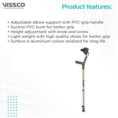 Astra Max Elbow Crutches | Adjustable Elbow Support & Height | Light Weight | PVC grip Handle (1 Pair) | Color (Grey) - Vissco Next