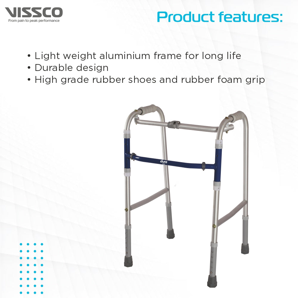 Dura Reciprocal Walker (Aluminium) for Elderly & Physically Challenged | Foldable |Light Weight & Adjustable Height (Grey) - Vissco Next