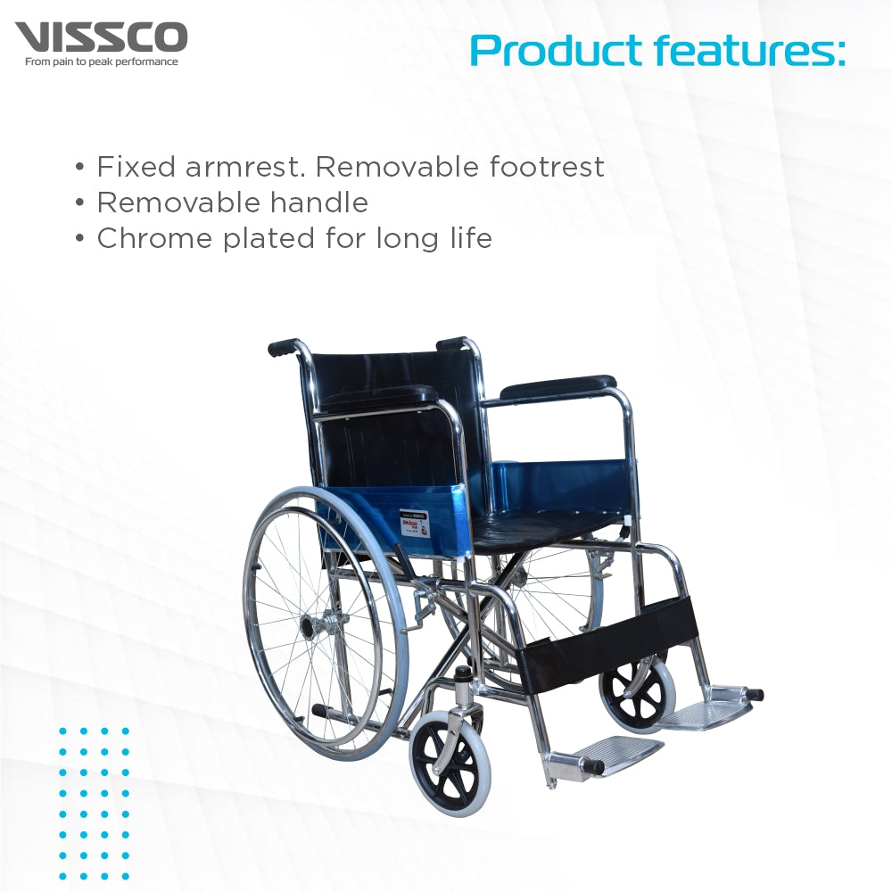 Rodeo Plus Wheelchair With Spoke Wheels | Fixed Handle | Swingable Footrest | Chrome Plated | Weight Capacity 100kg (Grey)