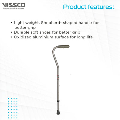 Avanti Sheperd Shape Single Stick for Physically Challeged | Light Weight & Adjustable Height (Grey) - Vissco Next