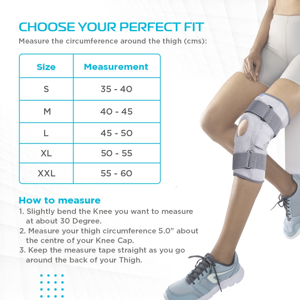 Stretchable Hinged Elastic with Open Patella| Ideal moderate support to provide Knee Pain Relief | Color - Grey (Single Piece) - Vissco Rehabilitation 
