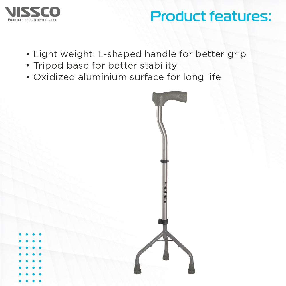 Vissco Medipedic Walking Stick - Tripod, L-Shaped | Mild Steel