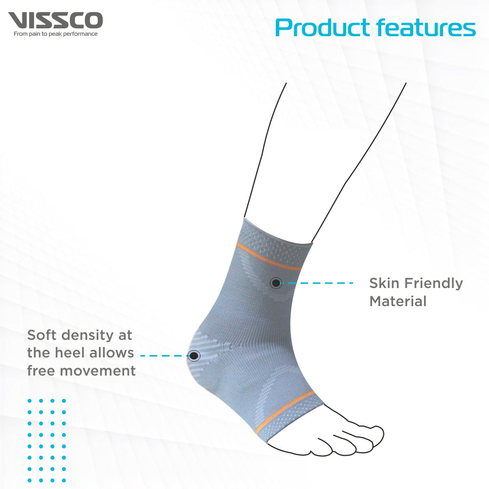Ankle Support With Silicone Pressure Pad | Support to Ankle Joint| Mild Compression for Pain Relief (Grey) - Vissco Next