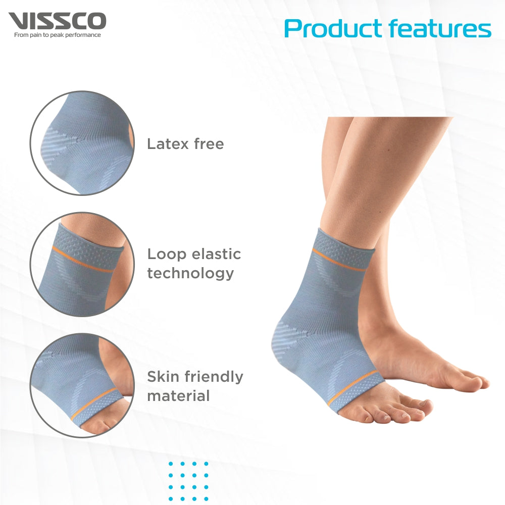 Ankle Support With Silicone Pressure Pad | Support to Ankle Joint| Mild Compression for Pain Relief (Grey) - Vissco Next
