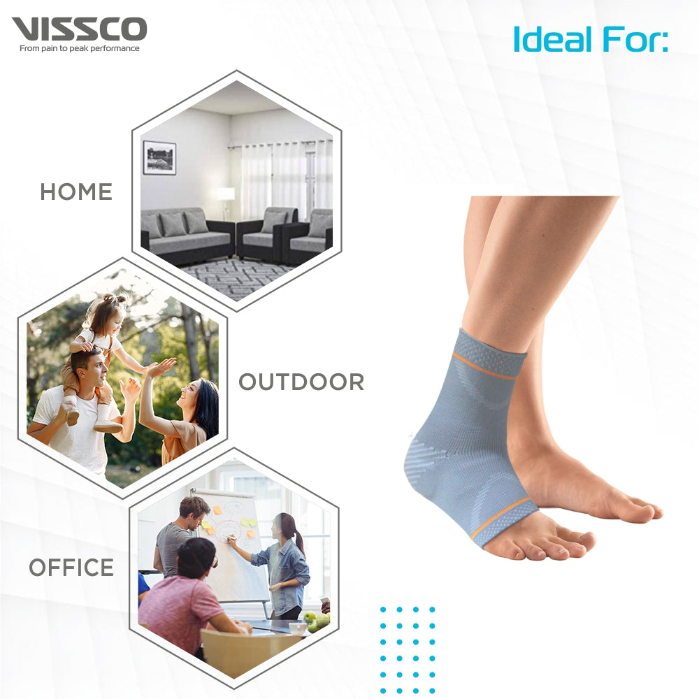 Ankle Support With Silicone Pressure Pad | Support to Ankle Joint| Mild Compression for Pain Relief (Grey) - Vissco Next