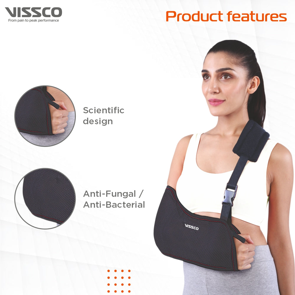 Arm Sling | Support Arm/Elbow Fracture | Prevents Shoulder Dislocation (Black) - Vissco Next