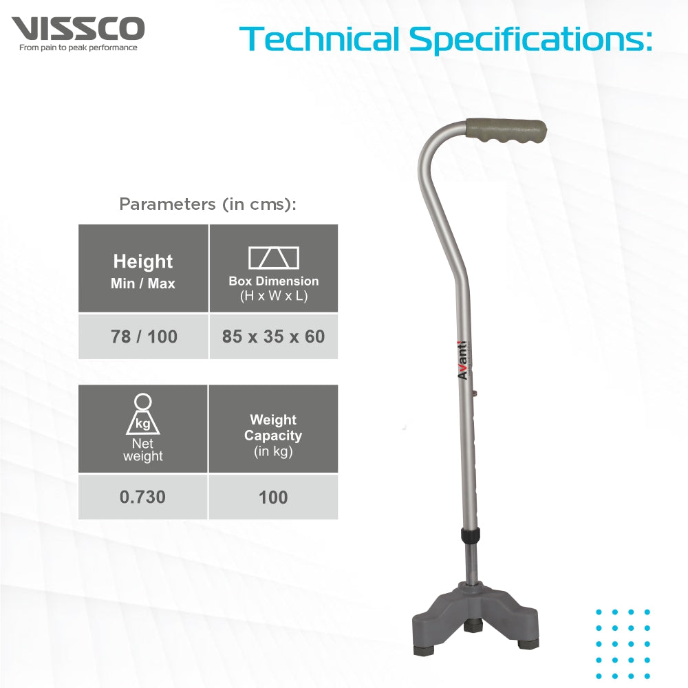 Avanti Sheperd Shape Tripod Stick for Physically Challeged | Light Weight & Adjustable Height (Grey) - Vissco Next
