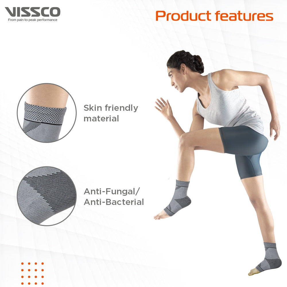 Vissco 2D Ankle Support Stretchable Ankle Support For Injured Ankles, Arthritic Pain, Swelling, Stiff Joints, Pain Reliever, Brace for Women and Men for Strained or Sprained Ankle -(Grey) - Vissco Rehabilitation 