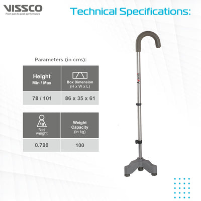 Avanti U Shape Tripod Stick for Physically Challeged | Light Weight & Adjustable Height (Grey) - Vissco Next