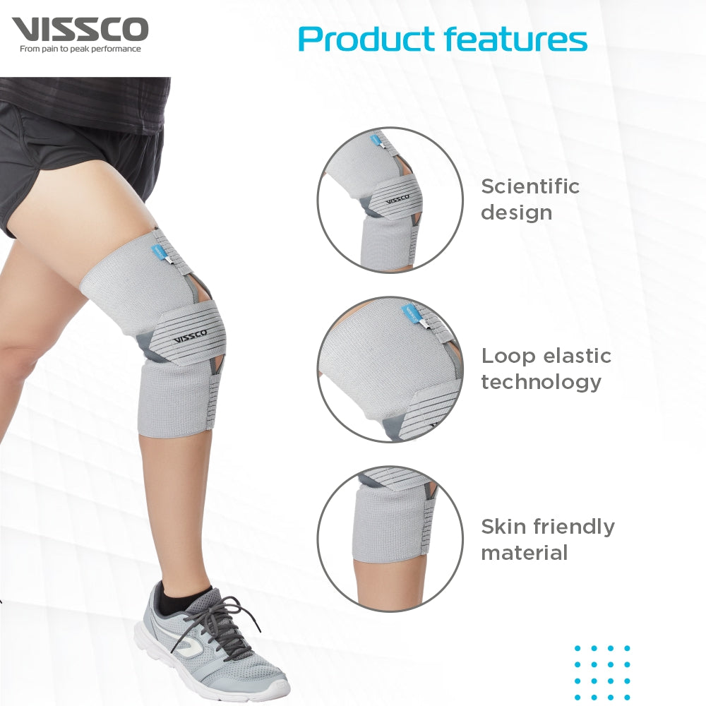 Knee Wrap With Loop Elastic Technology| Provides optimum Compression & support to the Knee | Color - Grey (Single Piece) - Vissco Rehabilitation 