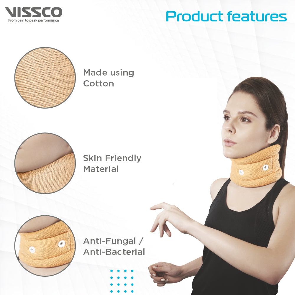 Vissco Neck Support Cervical Collar without Chin Support for Men & Women | Relieves From Neck Pain | Neck support for Cervical Spondylosis, Excessive strain on the neck muscles (Beige) - Vissco Rehabilitation 