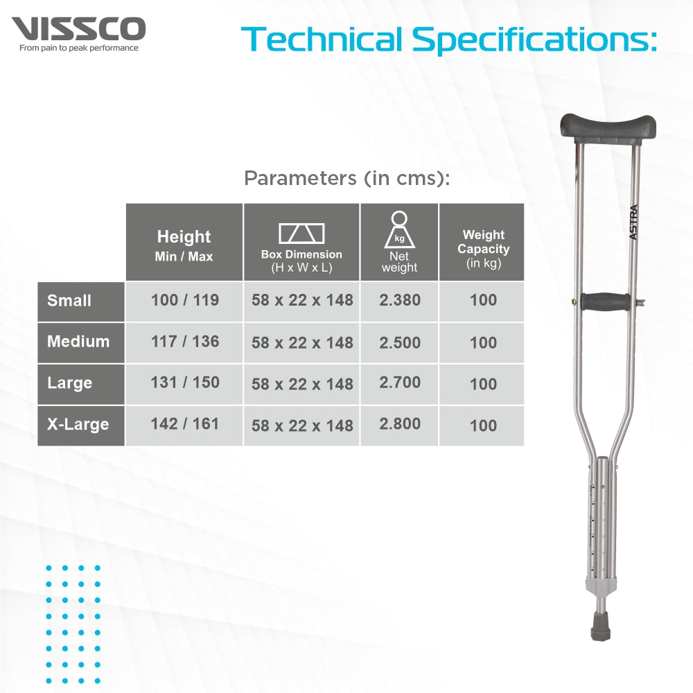 Astra Under Arm Crutches Aluminum / pair - Vissco Rehabilitation 