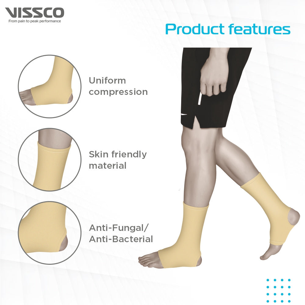 Vissco Ankle Support Tubular Stretchable Anklet for Injured Ankles, Arthritic Pain, Swelling, Stiff Joints, Pain Reliever, Brace for Women and Men for Strained or Sprained Ankle -  (Beige) - Vissco Rehabilitation 