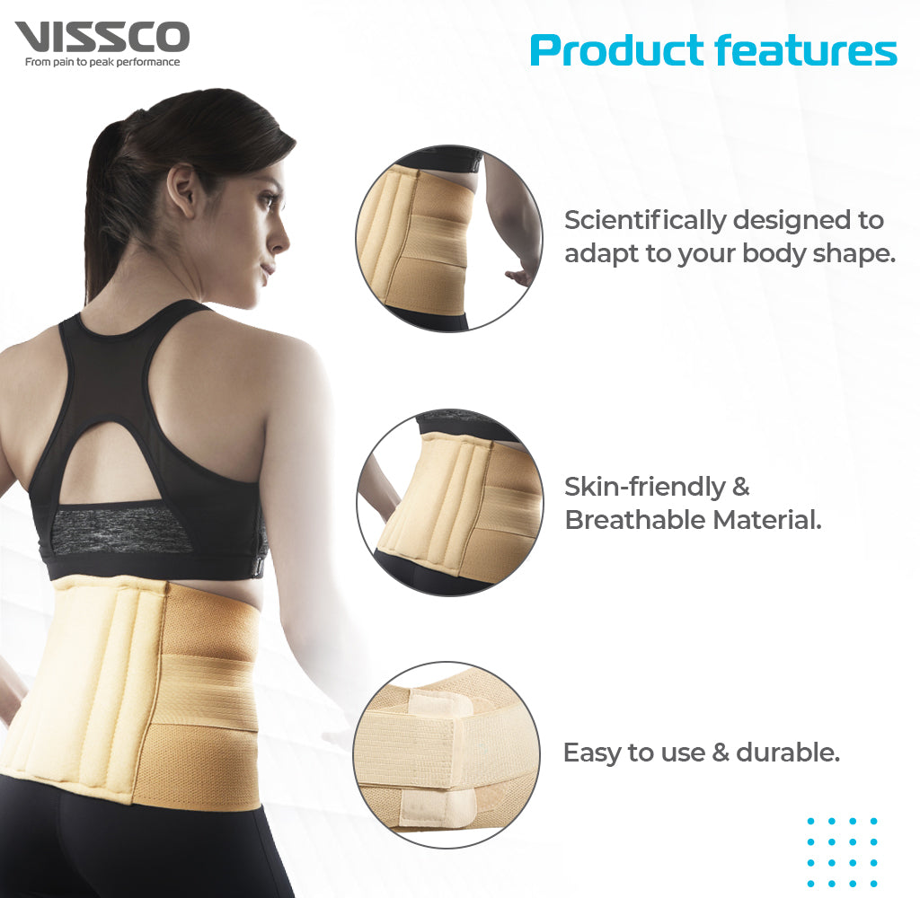 Sacro Lumbar Belt 10" Back Double Strap | Supports the Lower back | Corrects Posture & Relieves Back Pain (Beige) - Vissco Next