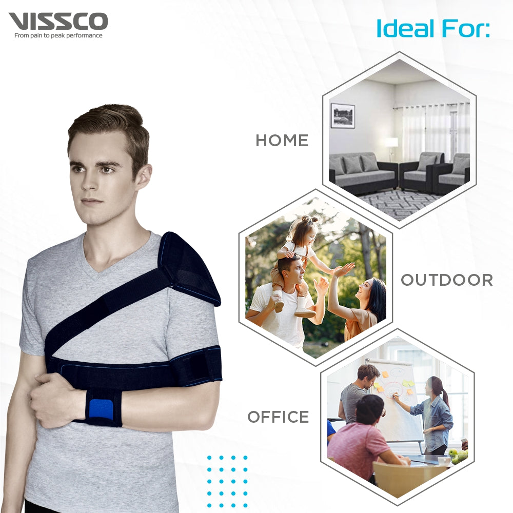 Elastic Shoulder Immobilizer with Cap (Firm Support) | Stabilizes the Shoulder in Resting Position & Promotes Healing (Black) - Vissco Next