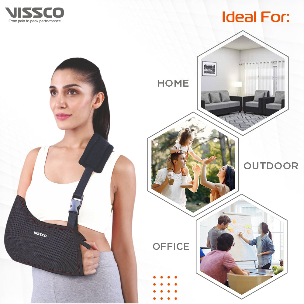 Arm Sling | Support Arm/Elbow Fracture | Prevents Shoulder Dislocation (Black) - Vissco Next