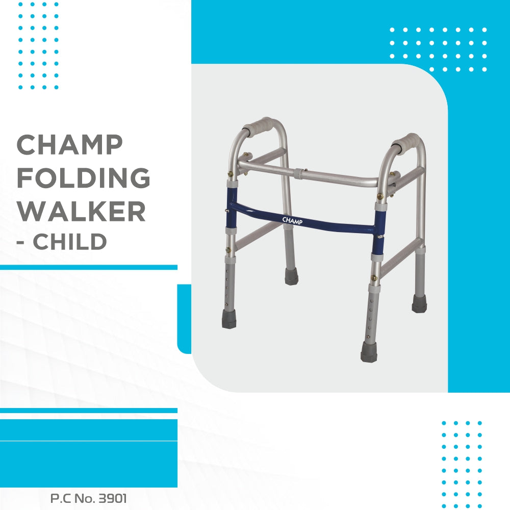 Champ Walker for Children | Foldable Walking Aid | Adjustable Height | Light Weight | With Premium Grade Rubber Shoes and PVC Grip (Grey) - Vissco Next