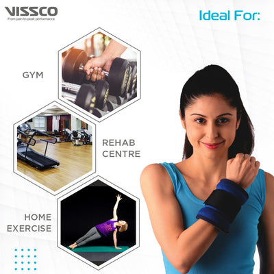 Vissco 1/2 Kg Weight Cuff, Wrist or Ankle For Jogging-Aerobics-Toning-Cardio-Glutes-Rehabilitation - Cycling - Exercise - Home Gym - Fitness Cuff Ideal For Men and Women - Universal (Blue) - Vissco Rehabilitation 
