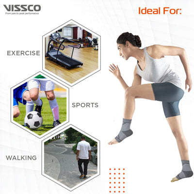 Vissco 2D Ankle Support Stretchable Ankle Support For Injured Ankles, Arthritic Pain, Swelling, Stiff Joints, Pain Reliever, Brace for Women and Men for Strained or Sprained Ankle -(Grey) - Vissco Rehabilitation 
