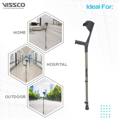 Astra Max Elbow Crutch (Fixed Handle) for Physically Challenged | Light Weight & Adjustable Height (1 Pair) (Grey) - Vissco Next