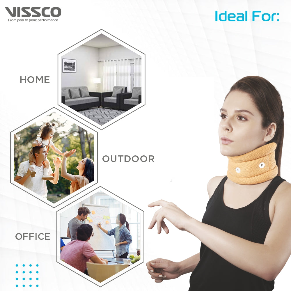 Vissco Neck Support Cervical Collar without Chin Support for Men & Women | Relieves From Neck Pain | Neck support for Cervical Spondylosis, Excessive strain on the neck muscles (Beige) - Vissco Rehabilitation 