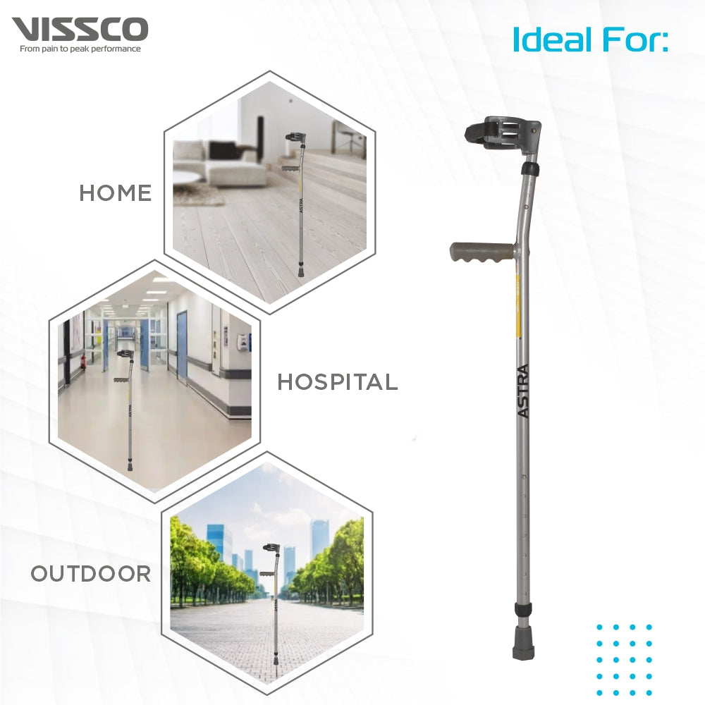 Astra Plus Elbow Crutches | Adjustable Elbow Support & Height | Light Weight | PVC grip Handle (1 Pair) | Color (Grey) - Vissco Next