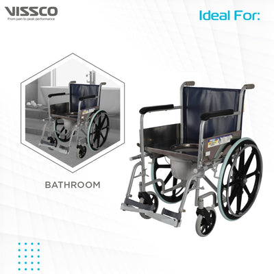 Comfort Wheelchair with Commode Comes With Fixed Arm-rest |Removable footrest |Washable Plastic Bucket|For Elderly & those physically challenged|Weight Capacity 110kg - Universal (Grey) - Vissco Next