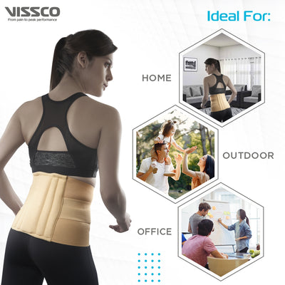 Sacro Lumbar Belt 12" Back Double Strap | Supports the Lower back | Corrects Posture & Relieves Back Pain (Beige) - Vissco Next